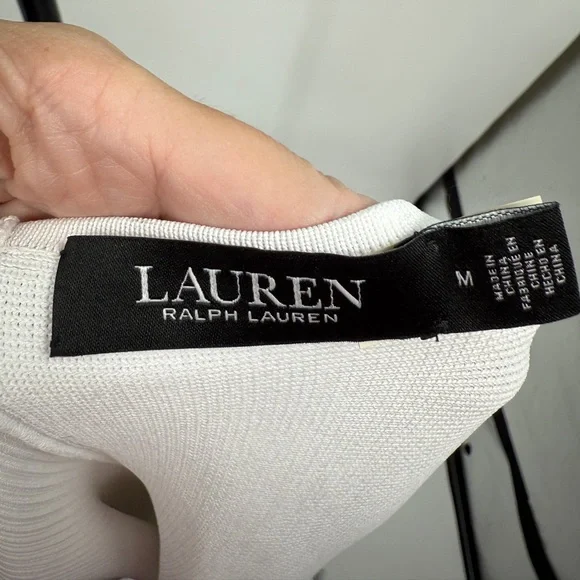 Lauren Ralph Lauren White One Shoulder Long Sleeve Ribbed Knit Top - Picture 4 of 7